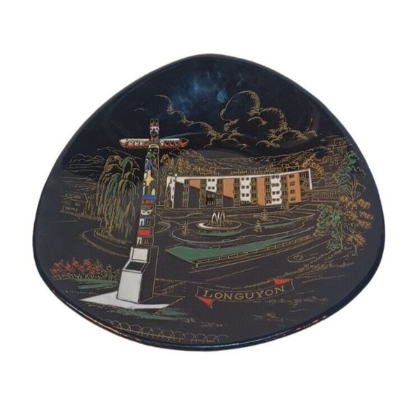 Longwy France Le Totem Automne Enamel Plate Triangular Black Ceramic Wall Decor - Picture 7 of 7